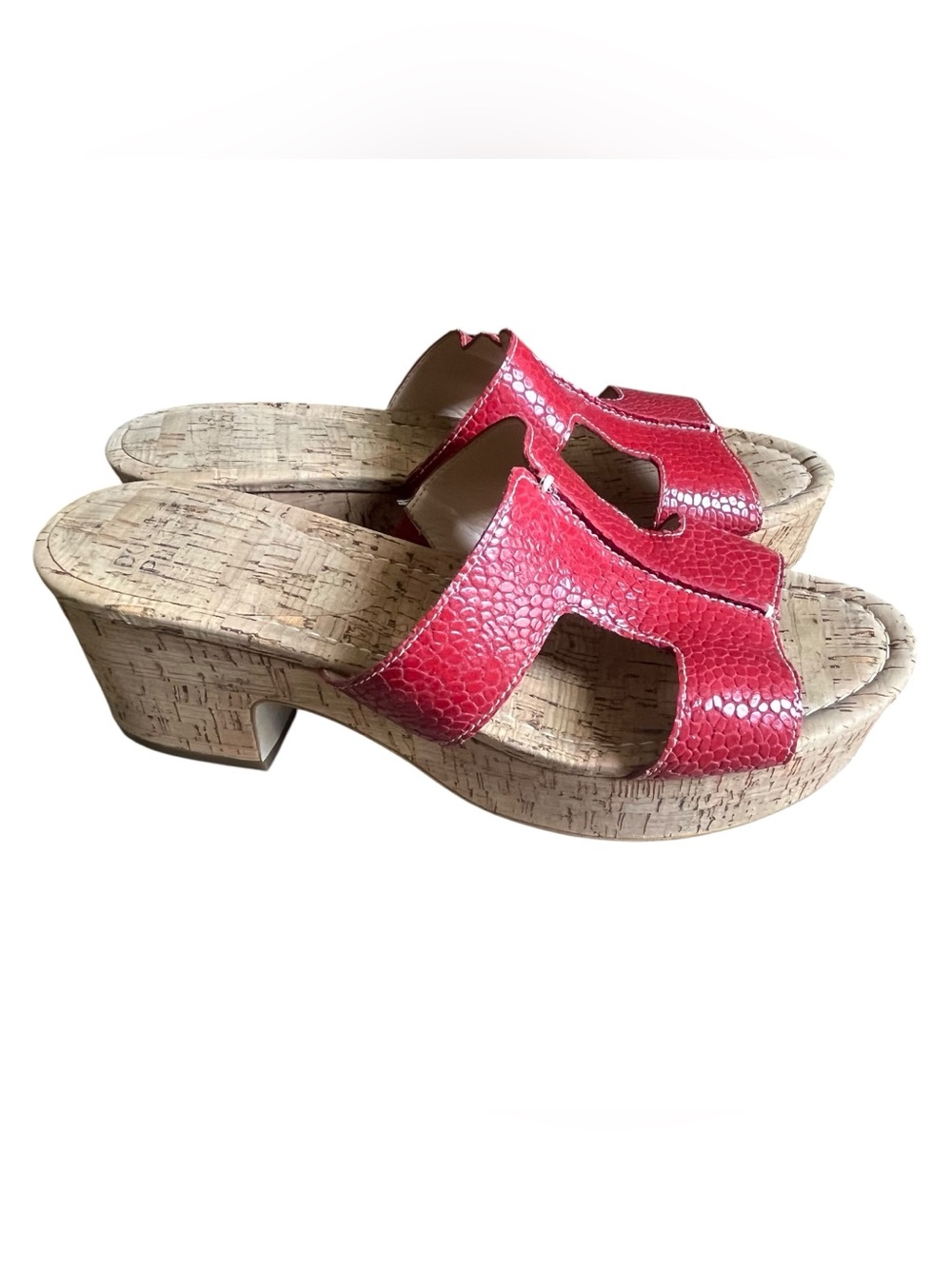 Donald Pliner Red Snakeskin Cork Platform Slide Sandals Size 10